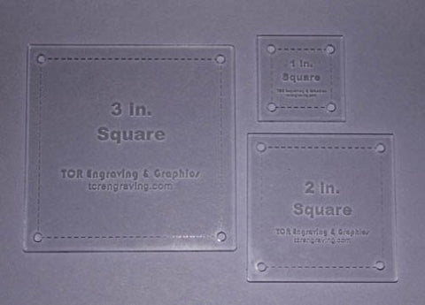 Square Quilt Templates. 1/8" 1", 2", 3". - Clear w/ Guide Line Holes