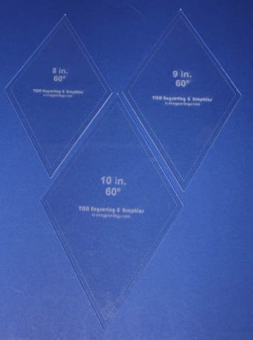 Diamond Templates 3 Piece Set 8", 9", 10" - Clear 1/8" 60 Degree