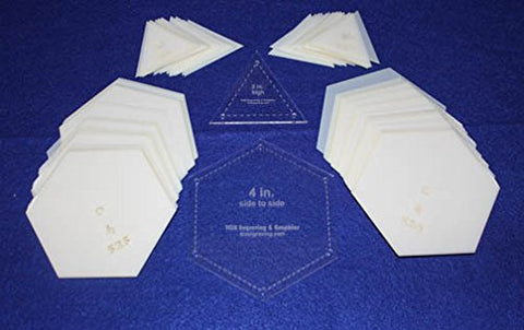 Mylar 4" Hexagon (Side to Side Measurement) & 2" High Equilateral Triangle 102 Piece Set - Quilting / Sewing Templates