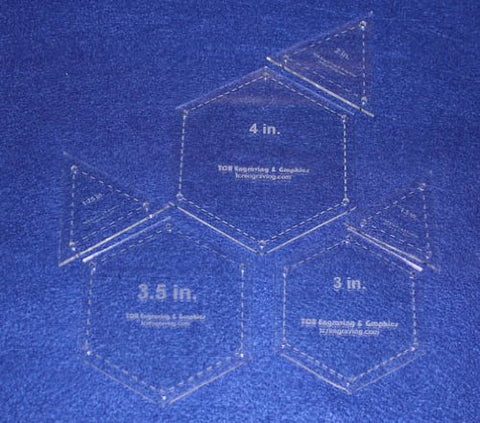 6 Piece Set of Half Size Hexagons & Equilateral Triangles Templates 1/8"
