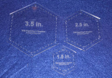 Hexagon Half Size Templates. 1.5", 2.5", 3.5" - Clear 1/8"