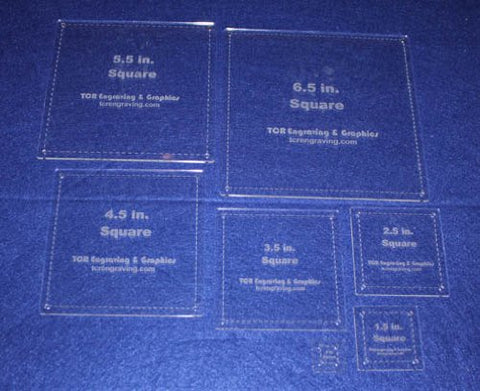 7 Piece Set Square Half Size Templates. .5" to 6.5" - Clear 1/8"