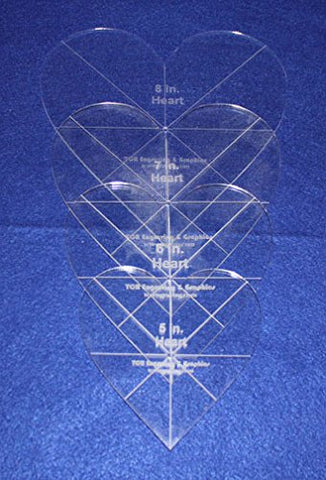 Heart Template 4 Piece Set. 5",6",7" 8" - Clear 1/8" Thick w/ Guidelines