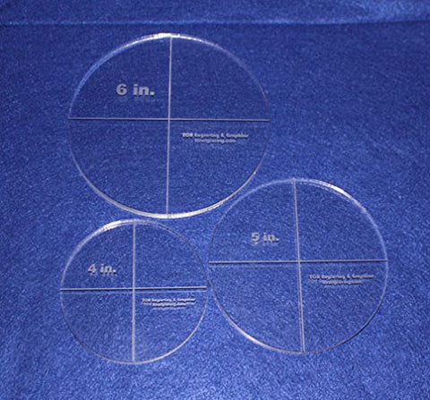 Circle Template Actual Size 3 Piece Set. 4",5",6" - Clear ~3/8" Thick