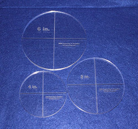 Circle Template Actual Size 3 Piece Set. 4",5",6" - Clear ~3/8" Thick