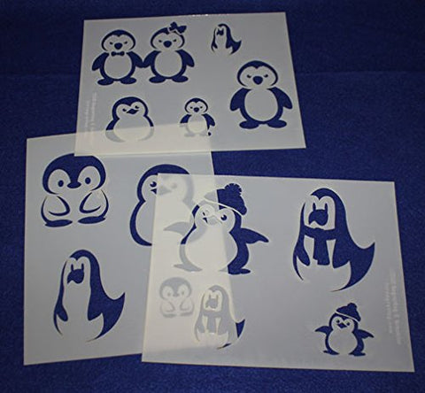 Cartoon Themed Penguin Stencils Mylar 3 Pieces of 14 Mil 8" X 10" - Painting /Crafts/ Templates