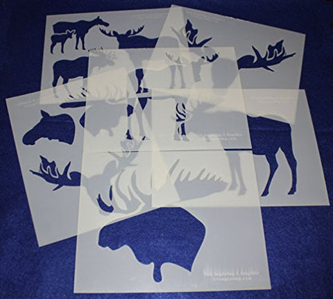 Moose and Moose Head Stencils -Mylar 6 Pieces of 14 Mil 8" X 10" - Painting /Crafts/ Templates