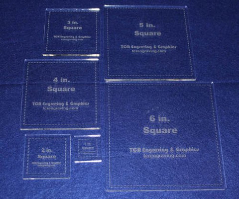 6 Piece Set Square Templates. 1, 2, 3, 4, 5, 6 Inches - Clear 1/4"