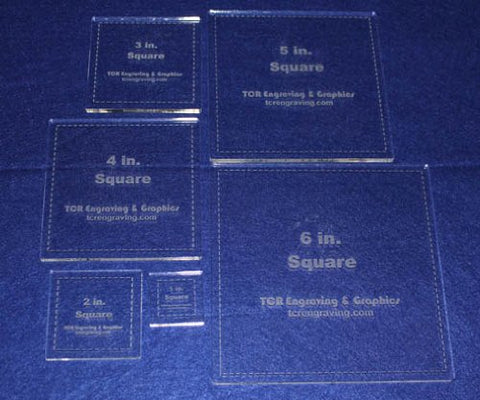 6 Piece Set Square Templates. 1, 2, 3, 4, 5, 6 Inches - Clear 1/4"