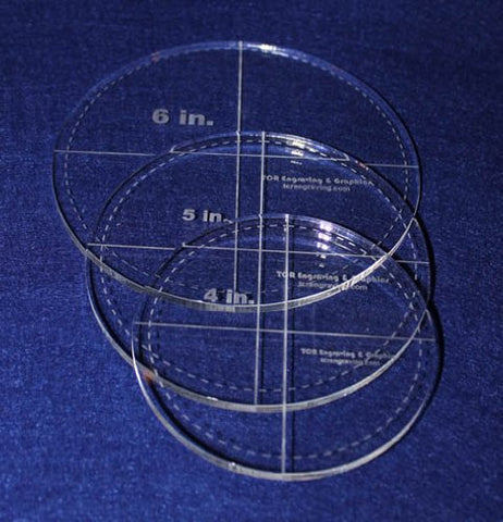 Circle Template with Seam Allowance 3 Piece Set. 4",5",6" - Clear 1/4" Thick