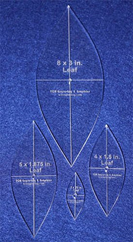 Leaf Shaped Quilt Templates 4 Piece Set. - Clear 1/4" Thick W/center Hole and Crosshair