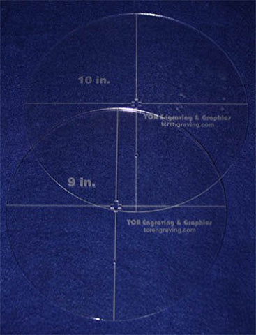 Circle Template 2 Piece Set W/Crosses and Guideline Hole. 9"& 10"- Clear 1/8" Thick