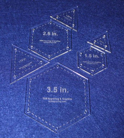 6 Piece Quilt Templates 1/2 Sizes Equilateral Triangles & Hexagon Set 1/8"