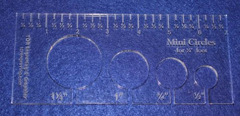 4 Mini Circles Template for 1/4 Inch Foot Clear with Ruler 1/4 Inch Thick