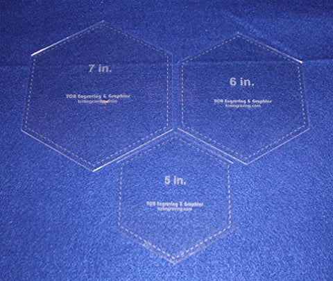 Hexagon Templates. 5", 6", 7" - Clear 1/8"