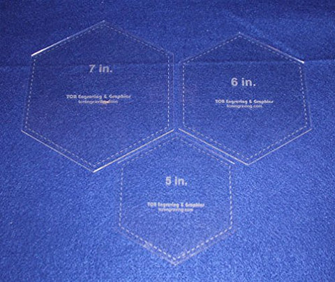 Hexagon Templates. 5", 6", 7" - Clear 1/8"