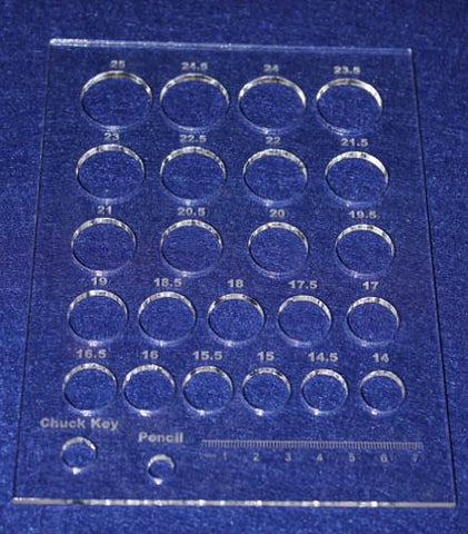 Laser Cut Drill Bit Storage Acrylic Template -Metric Large Sizes 1/8"