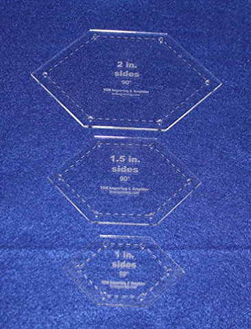 Flattened Hexagon Templates. 1", 1.5", 2" Sides- Clear 1/8"