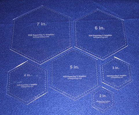 Hexagon Templates. 2", 3", 4", 5", 6", 7" - Clear 1/8"