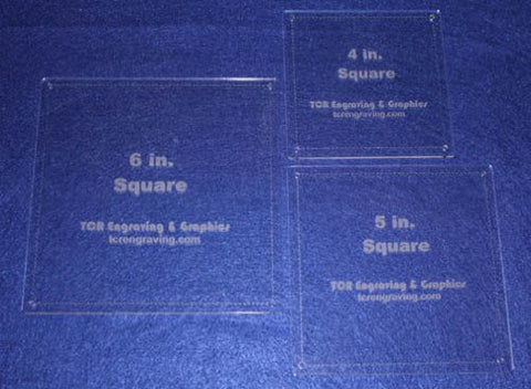 Square Quilt Templates. 4, 5, 6 Inches . - Clear with Seam and Guideline Holes 1/8 Inch