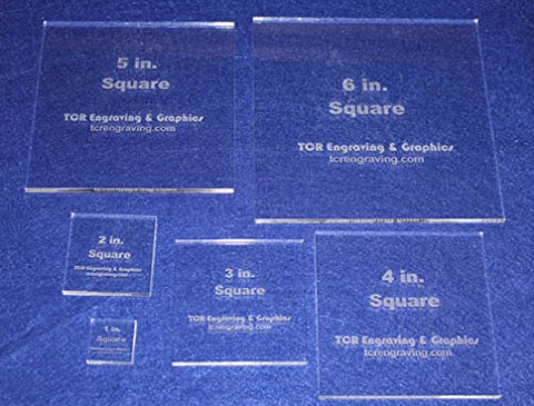 Square Templates. 1", 2", 3", 4", 5", 6" - No Seam -Clear ~1/4"