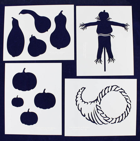 Scarecrow, Pumpkin, Gourd, Cornucopia -4 Piece Stencil Set 14 Mil 8" X 10" Painting /Crafts/ Templates