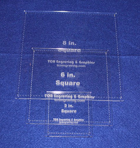3 Piece Square With Seam Quilting Templates Set -3,6, 8 Inches Clear Acrylic 1/8"