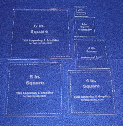 Square Templates. 1", 2", 3", 4", 5", 6" - w/seam Clear 1/8"