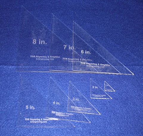 8 Triangle Templates. 1", 2" 3", 4", 5", 6", 7", 8" No Seam - Clear 1/8"