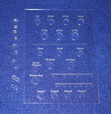 Laser Cut Drill Bit Storage Acrylic Template - Common Pen Turner Sizes 1/8"