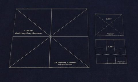 3 Piece Set Square Templates 2- 2.75 & 7.25 Inch- Quilting Bug Clear 1/8 Inch Thick