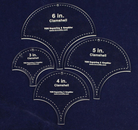 Clamshell Templates. 4 Piece Set -3",4", 5", 6". - Clear Acrylic 1/8"