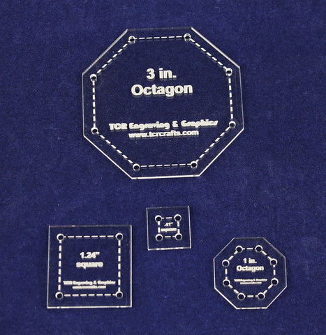 4 Piece Set Octagon & Squares Quilt Templates - With Seam Allowance -Clear 1/8"
