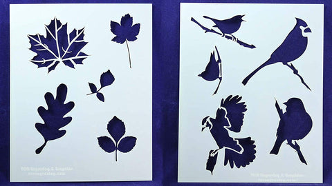 Nature Stencils - Birds and Leaves 14 Mil Mylar