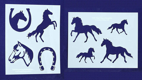 Horse- 2 Pieces-Stencil -Mylar 14 Mil 17.5" H X 14" W - Painting/Crafts/Template