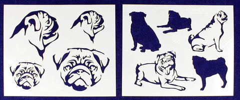Pug Dog Stencils-Mylar 2 Pieces of 14 Mil 8" X 10" - Painting /Crafts/ Templates