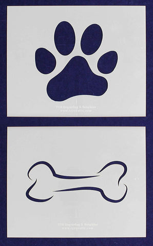Mylar 2 Pieces of 14 Mil 8" X 10" Large Dog Bone - Paw Print Stencils- Painting /Crafts