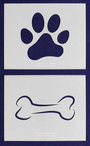 Mylar 2 Pieces of 14 Mil 8" X 10" Large Dog Bone - Paw Print Stencils- Painting /Crafts