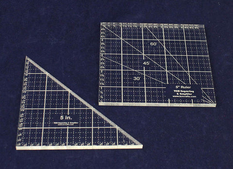 2 Piece Ruler Set. 5" Square & 5" Right Triangle - 1/8"