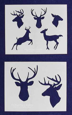Deer- 2 Pieces-Stencil -Mylar 14 Mil 17.5" H X 14" W - Painting/Crafts/Template