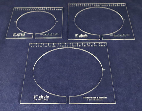 3 Piece Inside Circle Set W/rulers 1/8 Inch Thick - Long Arm- for 1/2 Inch Foot