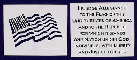 2 Piece 8.5" x 10" Pledge & 8" x 10" Wavy Flag. T-shirt size-14 Mil Stencils Painting /Crafts