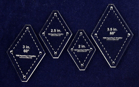 Diamond Templates 4 Pc Set No Tips 2" to 3.5"- Clear 1/4" 60 Degree