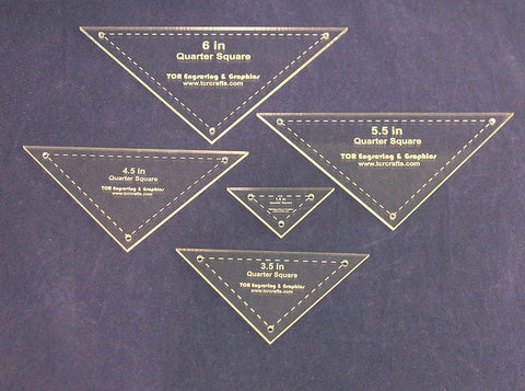Quarter Square Templates 1.5", 3.5", 4.5", 5.5", 6" with Seam - Clear 1/8"