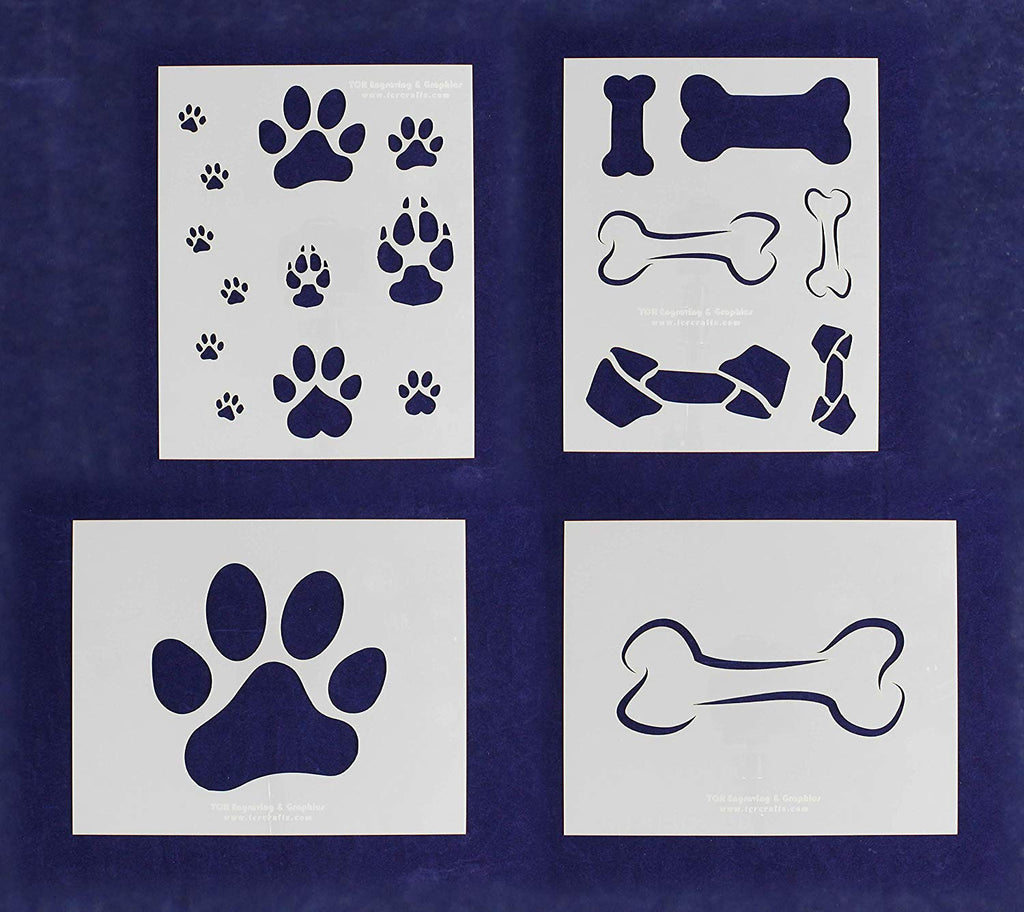Dog Bone/Paw Print 4 Piece Stencil Set 14 Mil 8 dog-bone-paw-print-4-piece-stencil-set-14-mil-8-x-10-painting-craft-quilting-templates-and-more