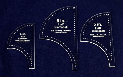 Half Clamshell Templates. 3 Piece Set 4", 5", 6" - Clear Acrylic 1/8"