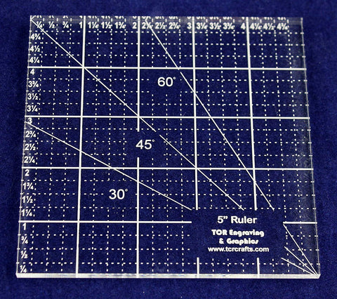 5" Square Ruler. Acrylic 1/4" -Engraved on back side-Quilting/Sewing