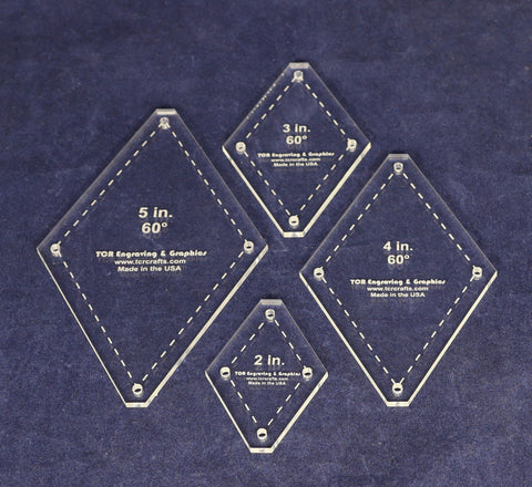 Diamond Templates 4 Pc Set No Tips 2 to 5 Inches- Clear 1/8 Inch 60 Degree