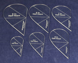 Half Heart Template 6 Piece Set. 4,5,6,7,8,9 Inches- Clear 1/8 Inch Thick w/ Guidelines