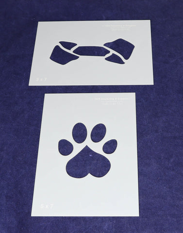 Dog Bone Paw Print Stencils 2 Piece Set 5 x 7 Inches